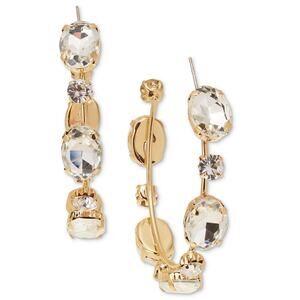 INC International Concepts Gold-Tone Large Crystal C-Hoop Earrings 2.36" NEW